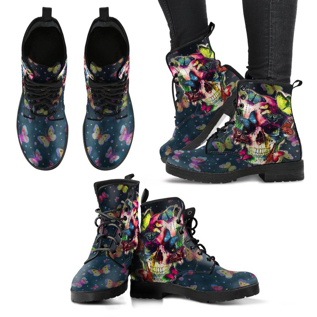 Butterfly Skull Vegan Leather Boots - Manifestie