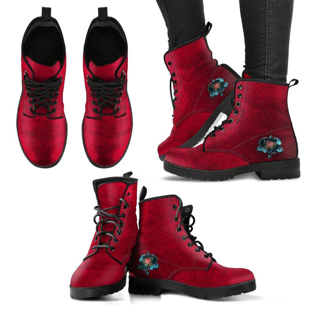 Red Steampunk Vegan Leather Boots - Manifestie
