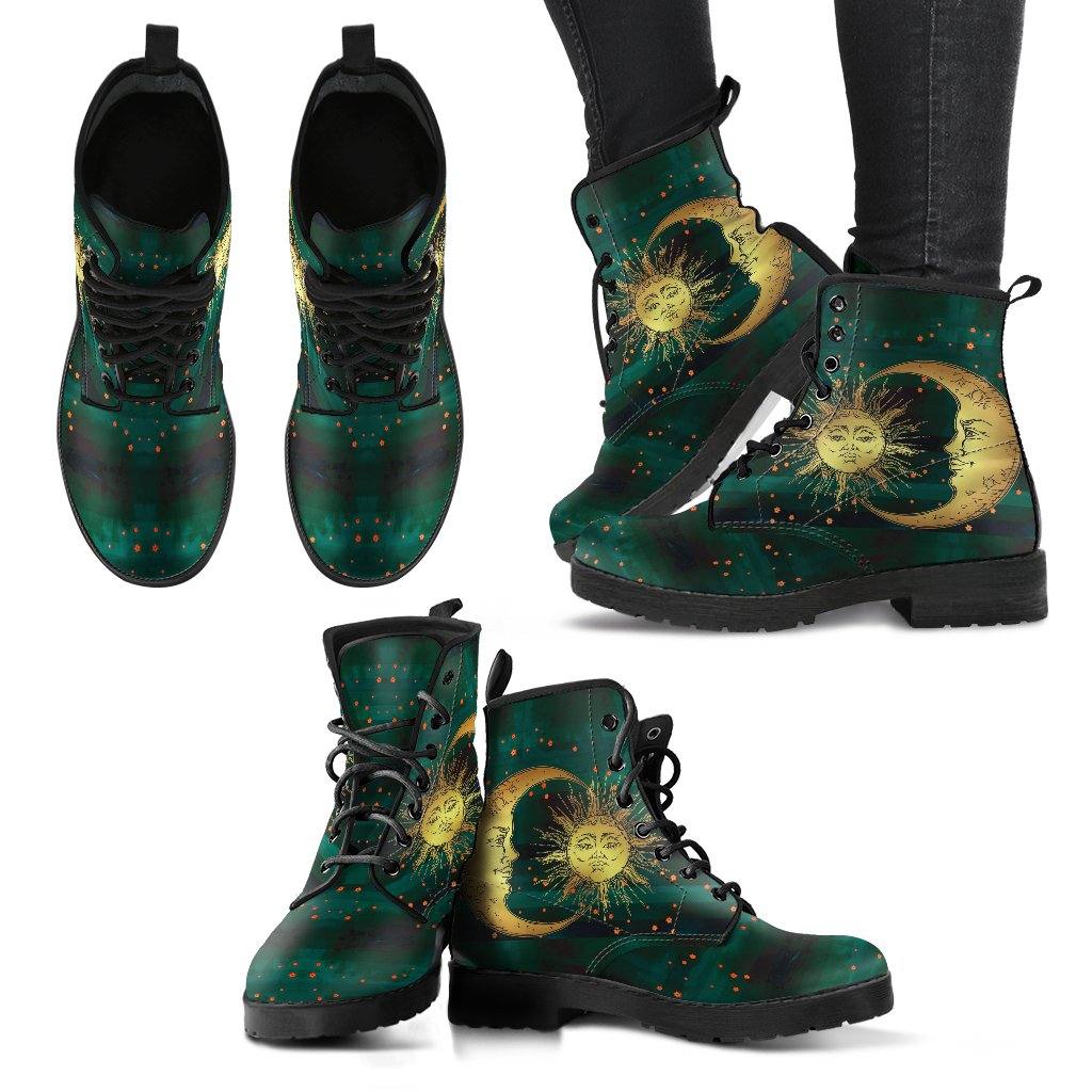 Green Sun and Moon Vegan Leather Boots - Manifestie