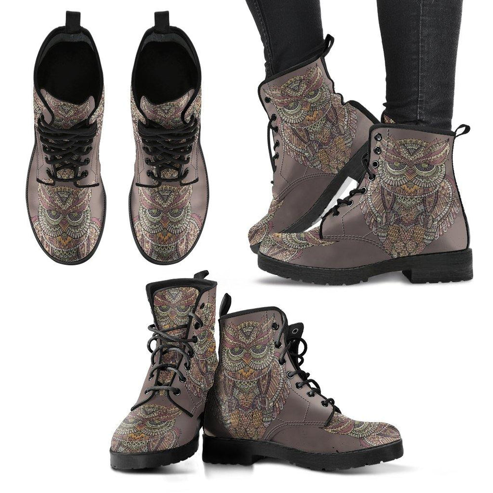 Woodland Owl Women's Leather Boots - Manifestie