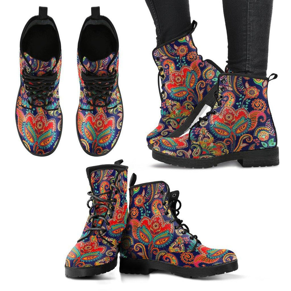 Blue Paisley Flower Vegan Leather Boots - Manifestie