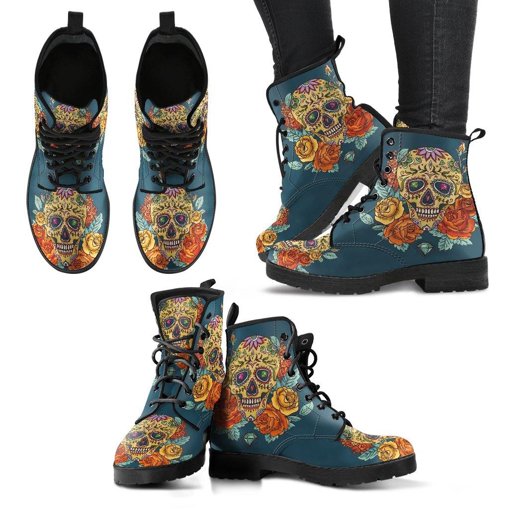 Desert Sunset Sugar Skull Vegan Leather Boots - Manifestie