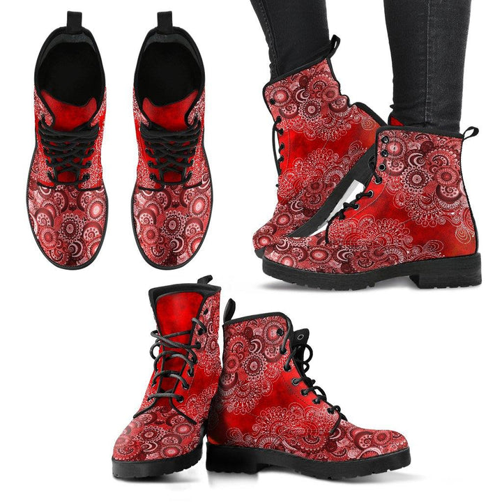 Red Paisley Mandala Vegan Leather Boots - Manifestie