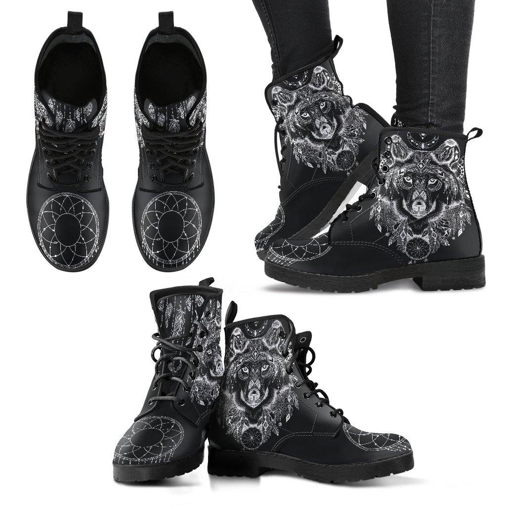 Black Wolf Dreamcatcher Vegan Leather Boots - Manifestie