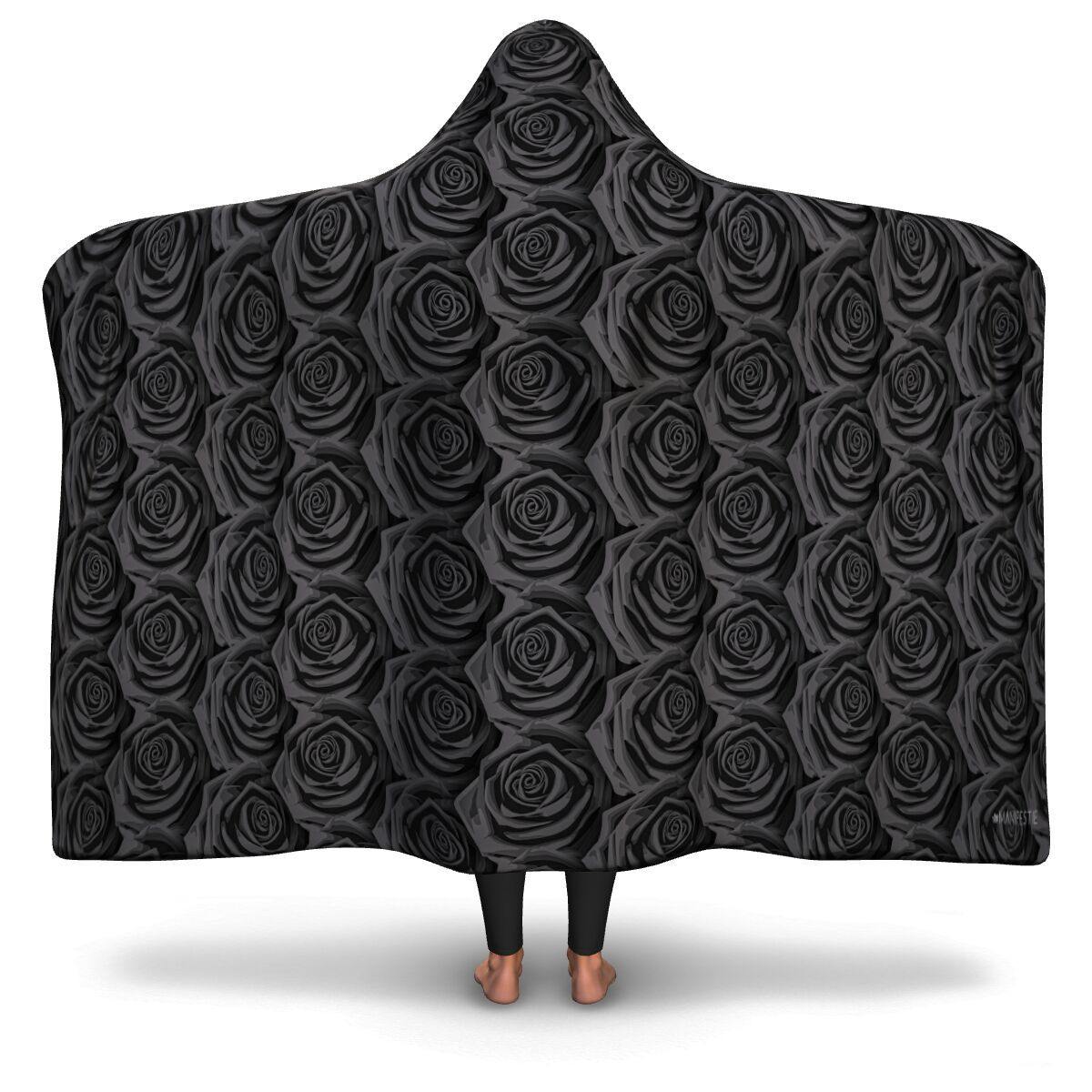 BLACK ROSES PREMIUM HOODED BLANKET WITH WRIST STRAPS - Manifestie