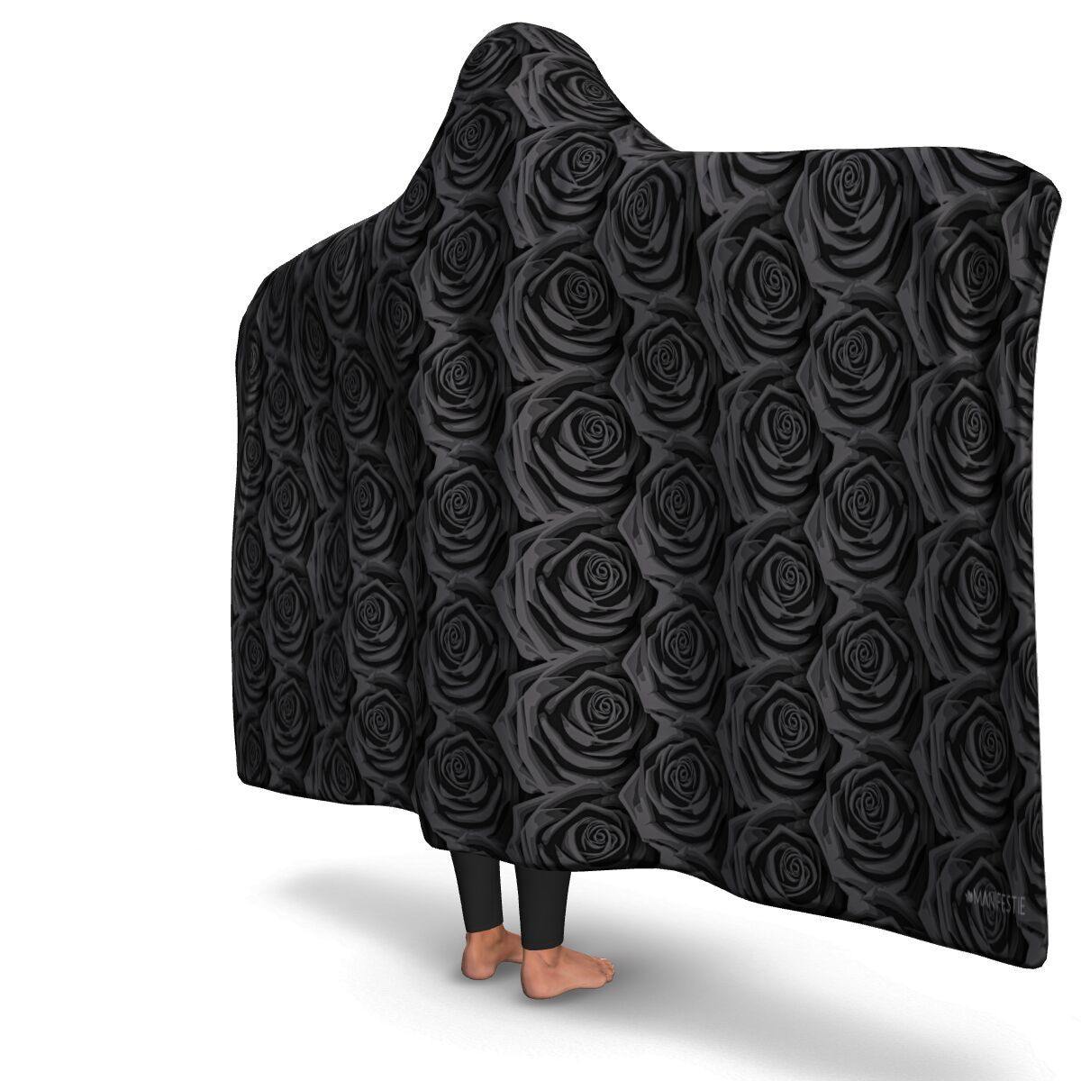 BLACK ROSES PREMIUM HOODED BLANKET WITH WRIST STRAPS - Manifestie