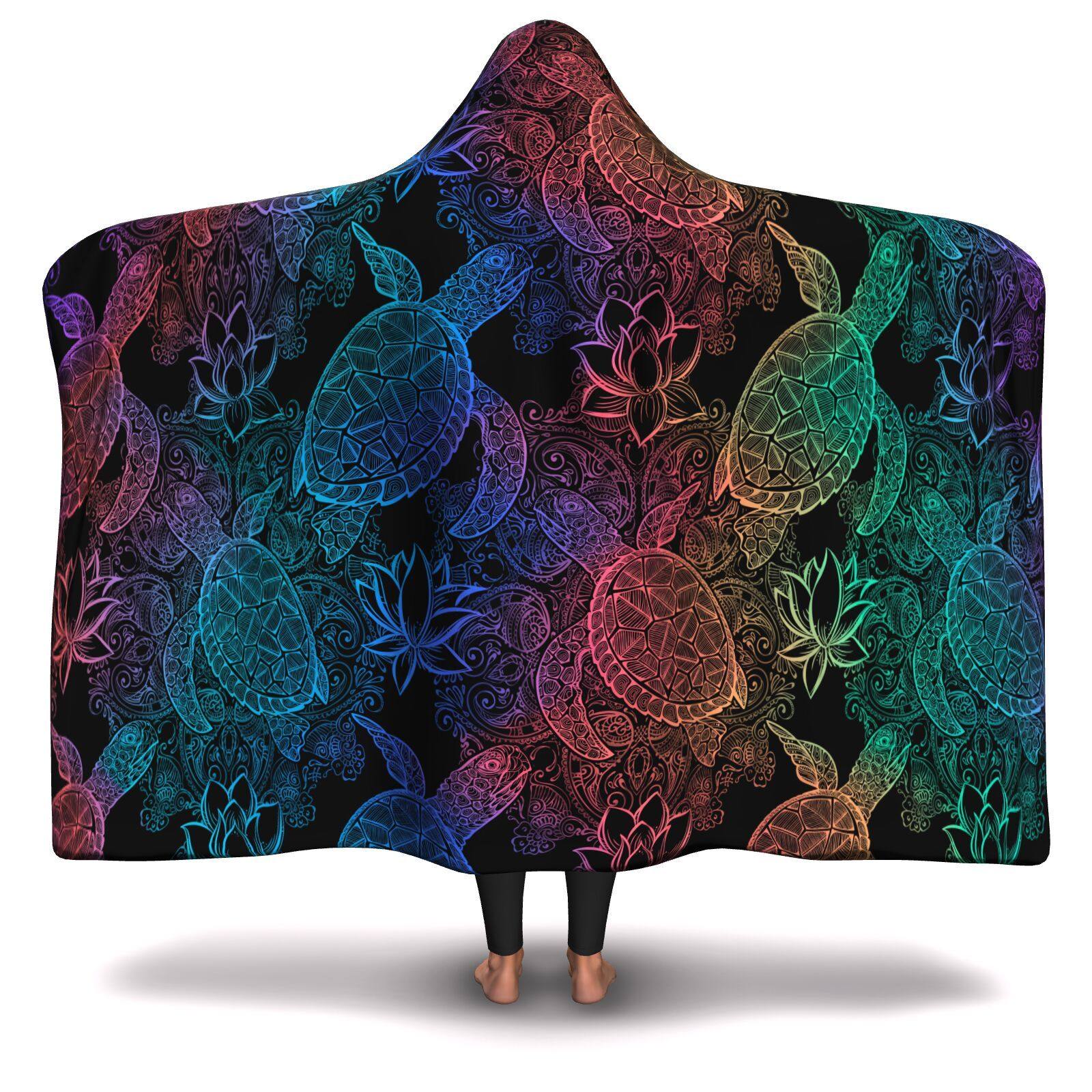 LOTUS HONU PREMIUM HOODED BLANKET with WRIST STRAPS | Plush, Premium Sherpa | Kids, Adult - Manifestie