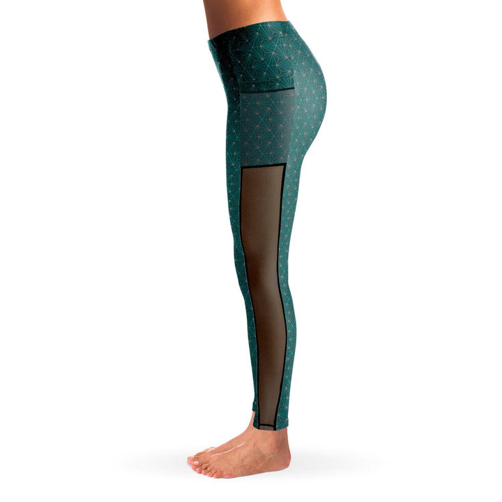 TURQUOISE SACRED CONNECTIONS PREMIUM MESH POCKET YOGA LEGGINGS - Manifestie