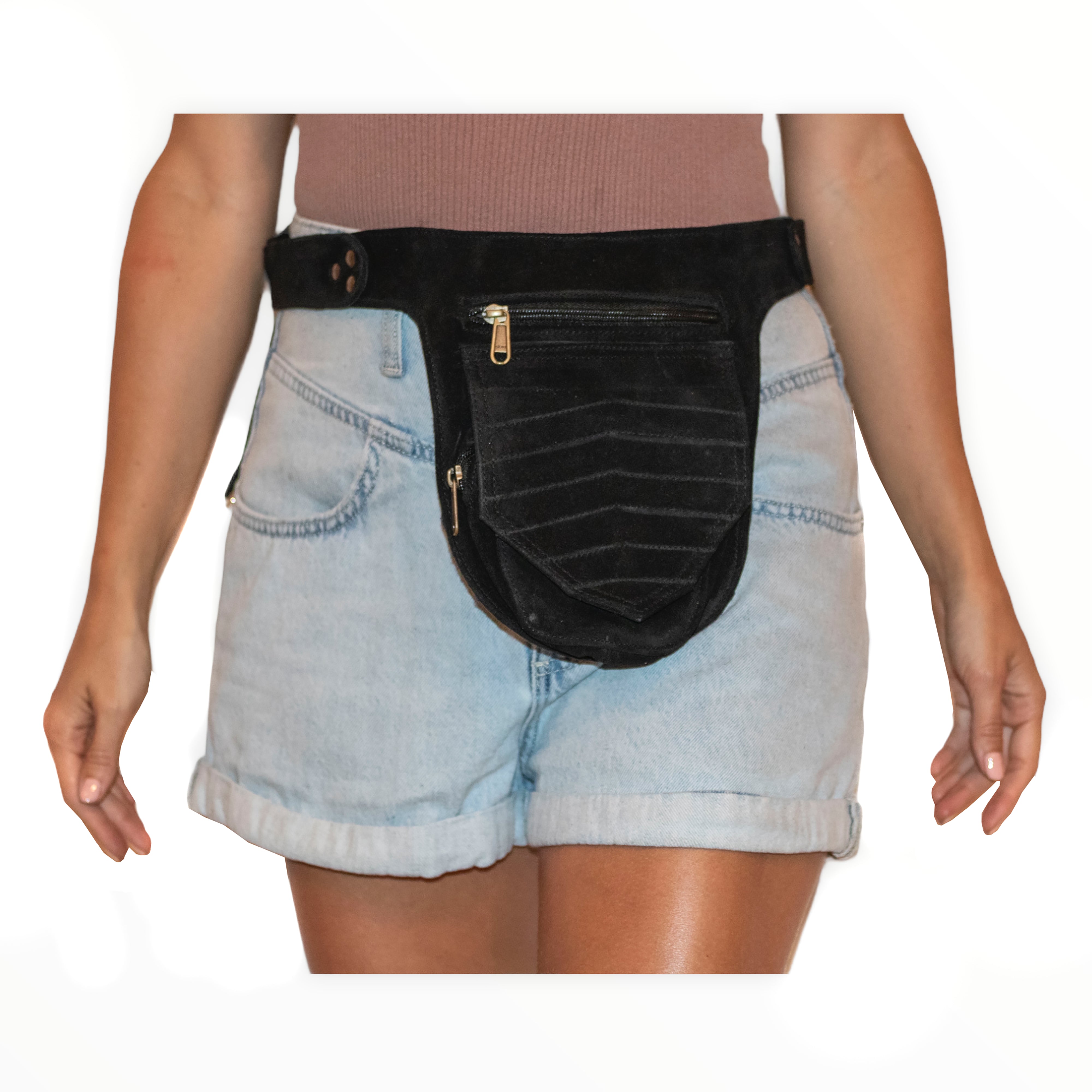 Unisex Leather Festival Belt | Suede, 3 pocket | travel, festival, fanny pack
