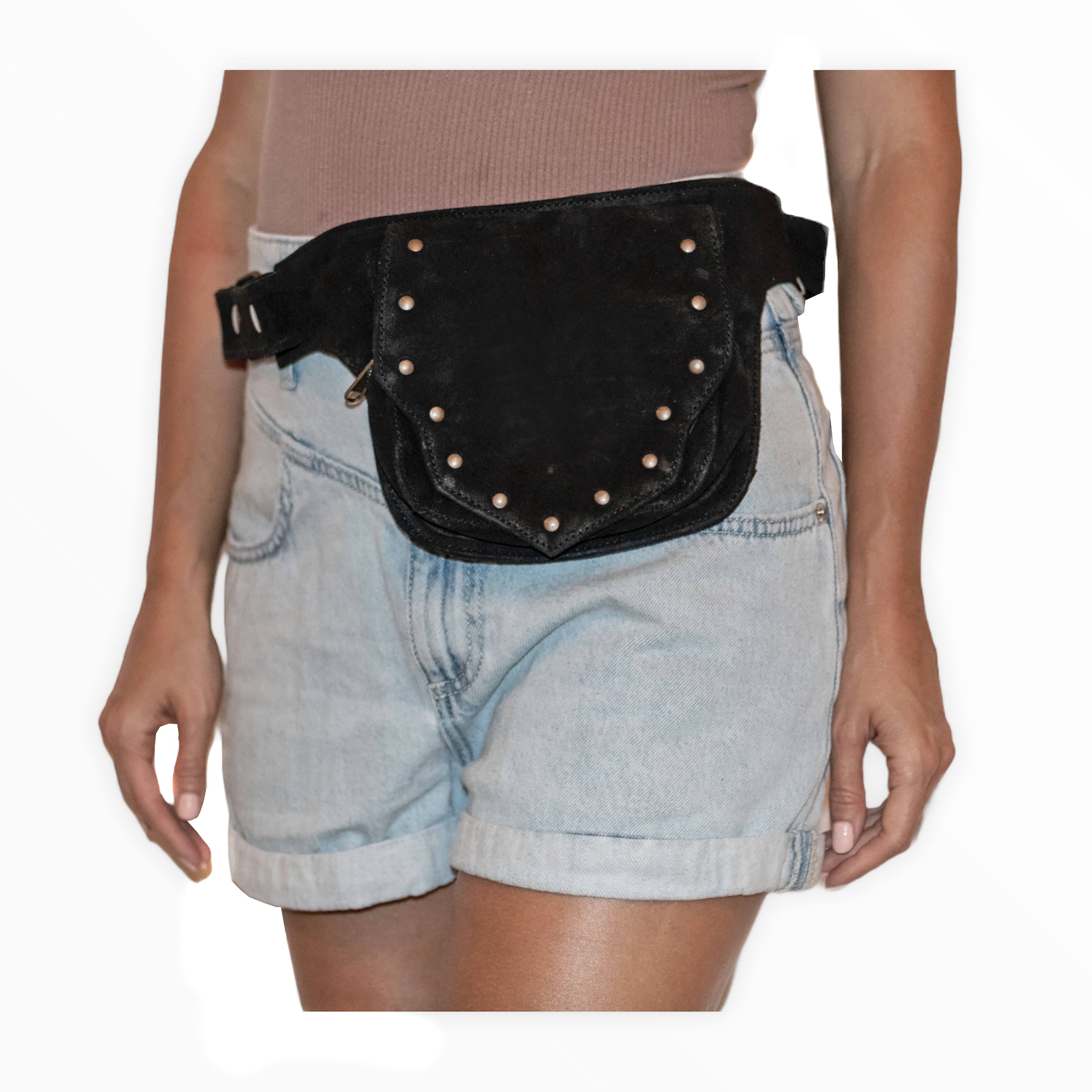 Leather Utility Belt | Black Suede, 2 Pocket | Studded - Manifestie