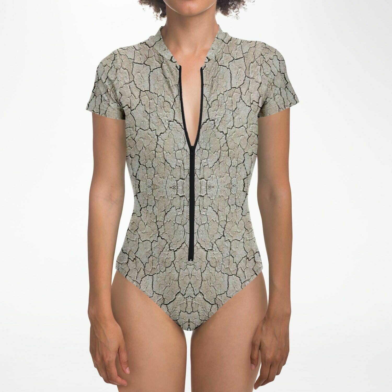 Black Rock City Short Sleeve Swimsuit | Full Piece Bodysuit | Front Zipper Bathing Suit | 50+ UPF Protection, UV Swimwear
