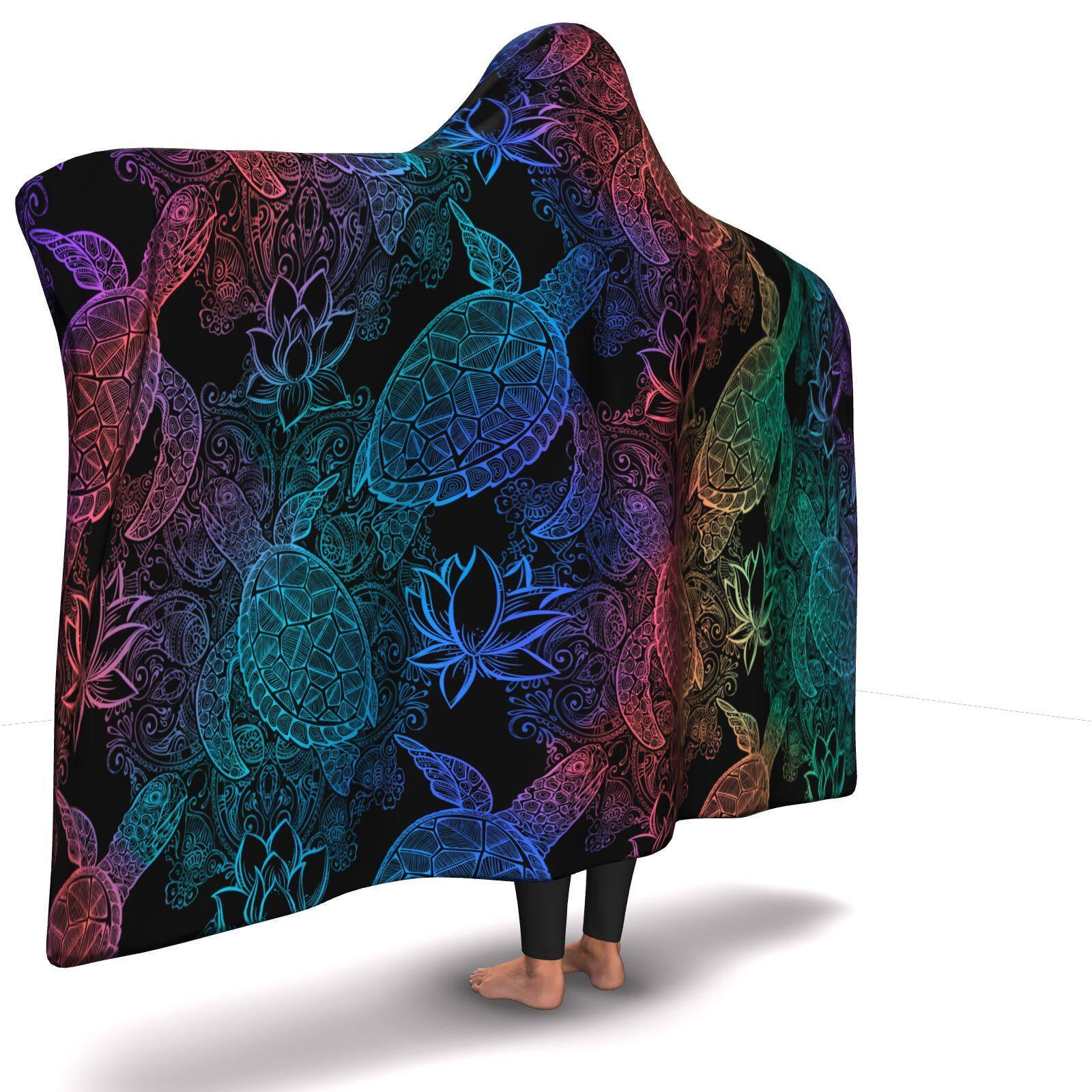 LOTUS HONU PREMIUM HOODED BLANKET with WRIST STRAPS | Plush, Premium Sherpa | Kids, Adult - Manifestie