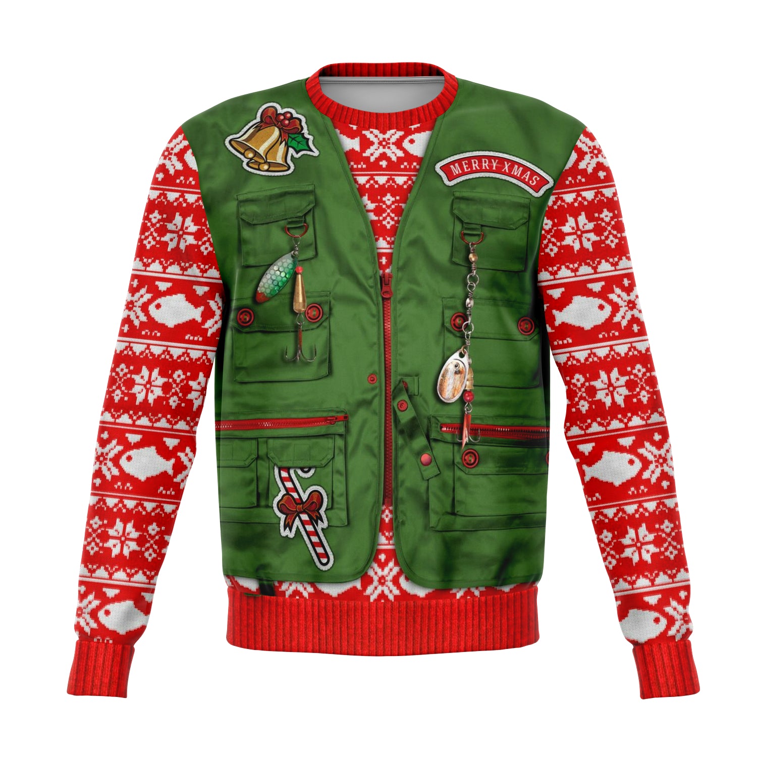 Merry Fishmas Vest Sweatshirt | Unisex Ugly Christmas Sweater, Xmas Sweater, Holiday Sweater, Festive Sweater, Funny Sweater, Funny Party Shirt