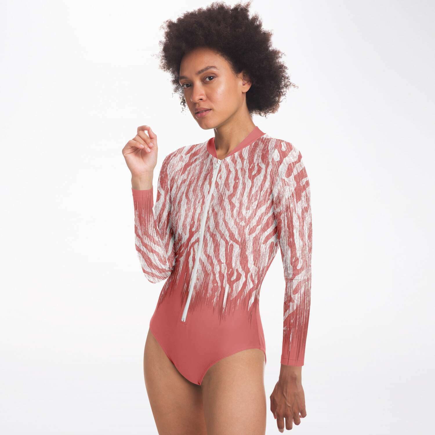 Coral Long Sleeve Swimsuit | One Piece Bodysuit Rash Guard UPF 50+