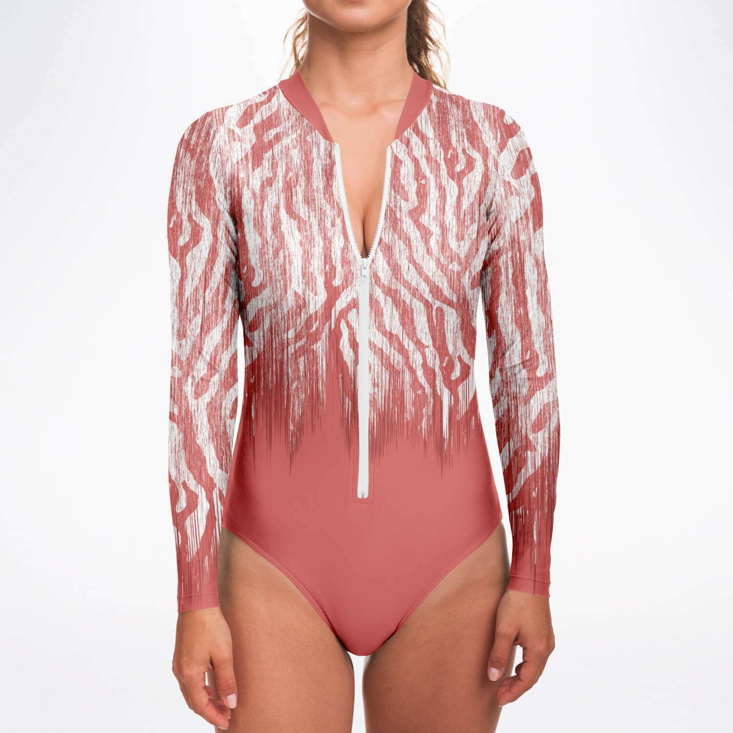 Coral Long Sleeve Swimsuit | One Piece Bodysuit Rash Guard UPF 50+