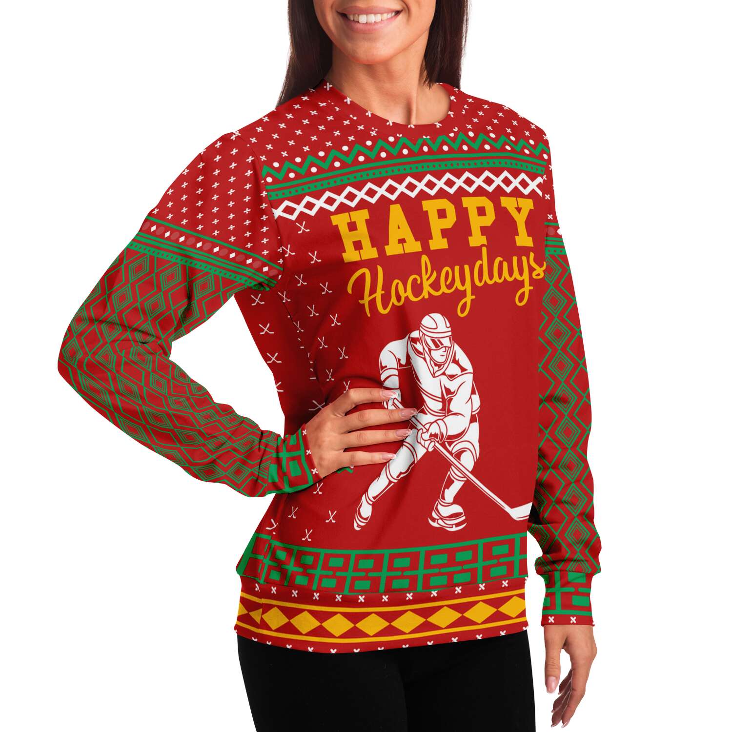 Happy Hockey Days Sweatshirt | Unisex Ugly Christmas Sweater, Xmas Sweater, Holiday Sweater, Festive Sweater, Funny Sweater, Funny Party Shirt