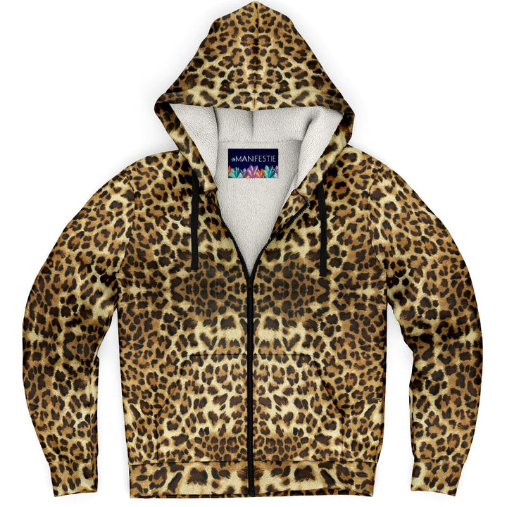 Leopard Print Premium Sherpa Lined Zip Hoodie - Manifestie