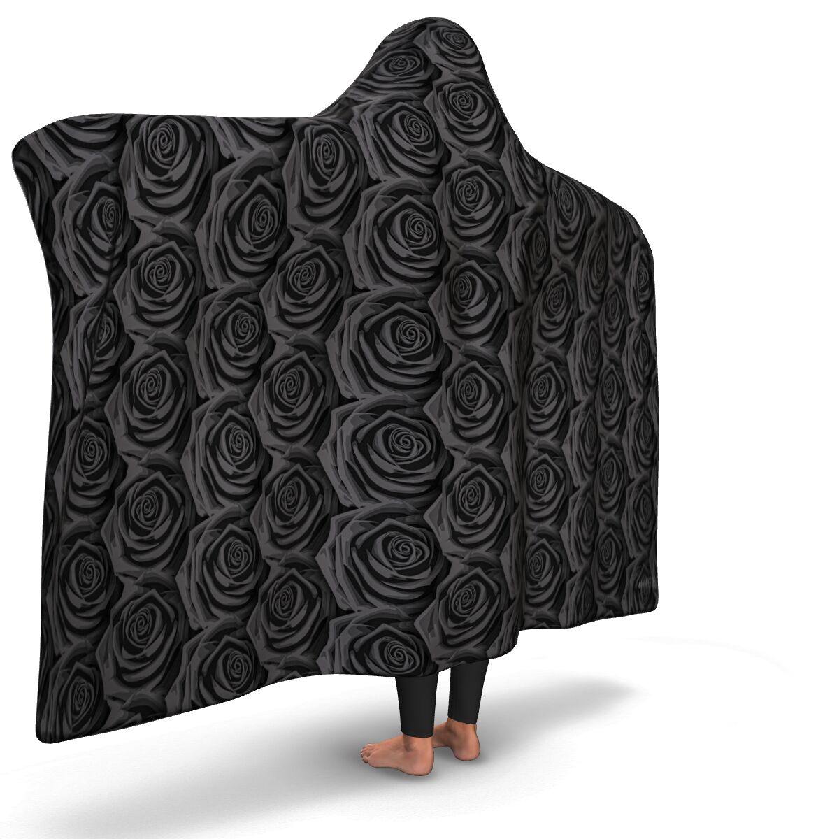 BLACK ROSES PREMIUM HOODED BLANKET WITH WRIST STRAPS - Manifestie