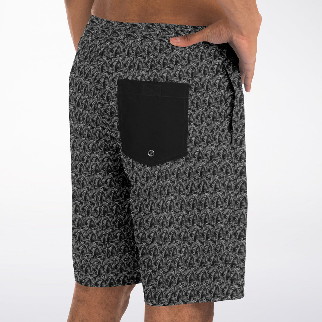 Black Tropical Leaves board shorts