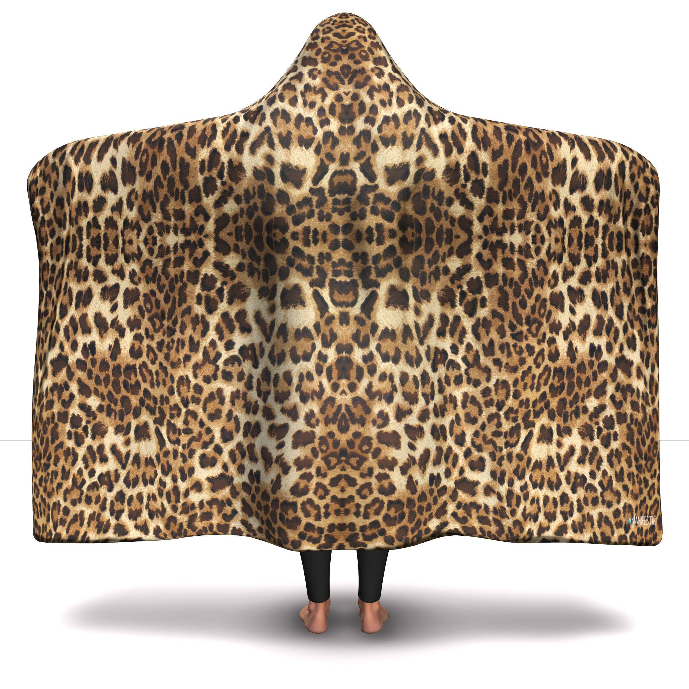 LEOPARD PRINT PREMIUM HOODED BLANKET with WRIST STRAPS | Plush, Premium Sherpa | Kids, Adult - Manifestie