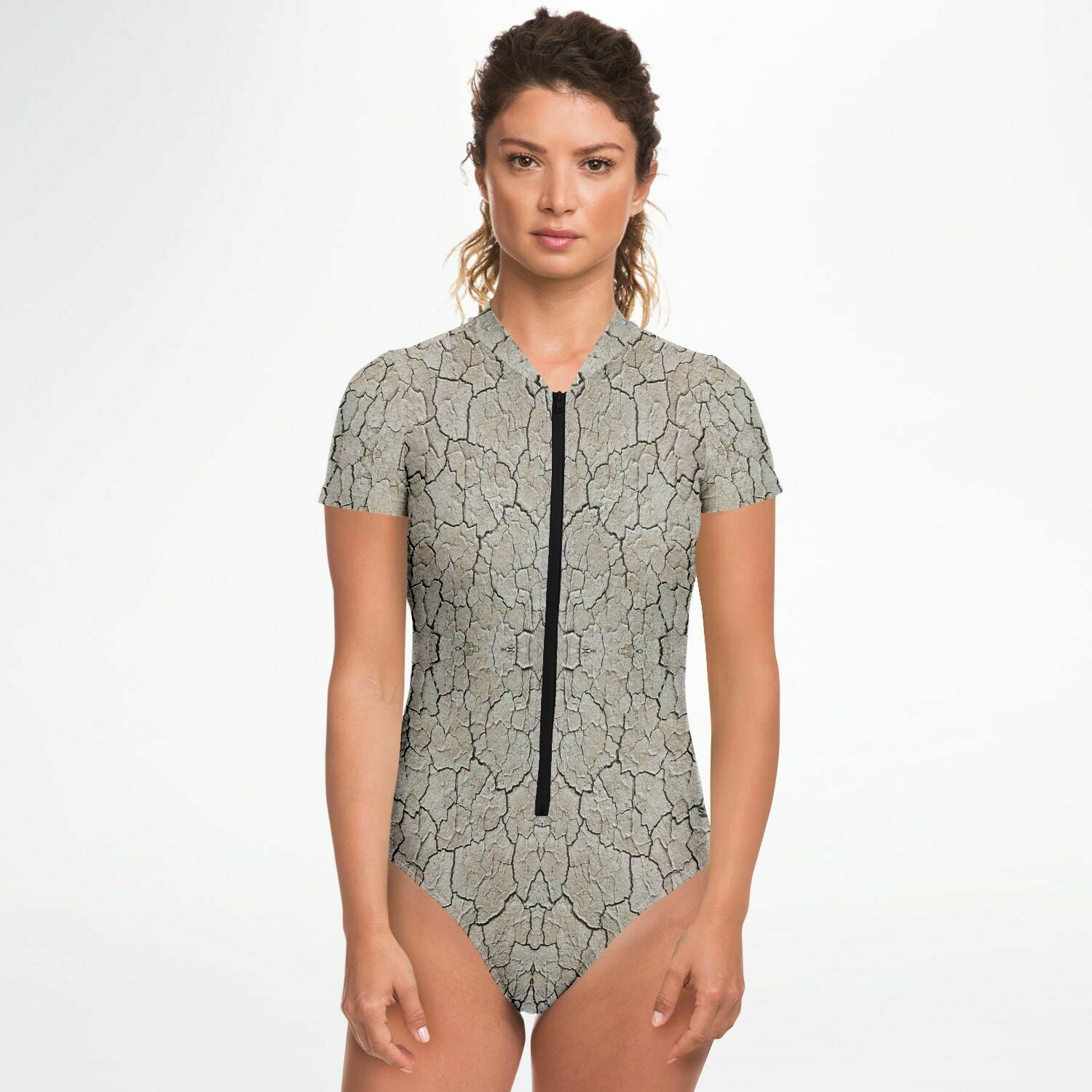 Black Rock City Short Sleeve Swimsuit | Full Piece Bodysuit | Front Zipper Bathing Suit | 50+ UPF Protection, UV Swimwear