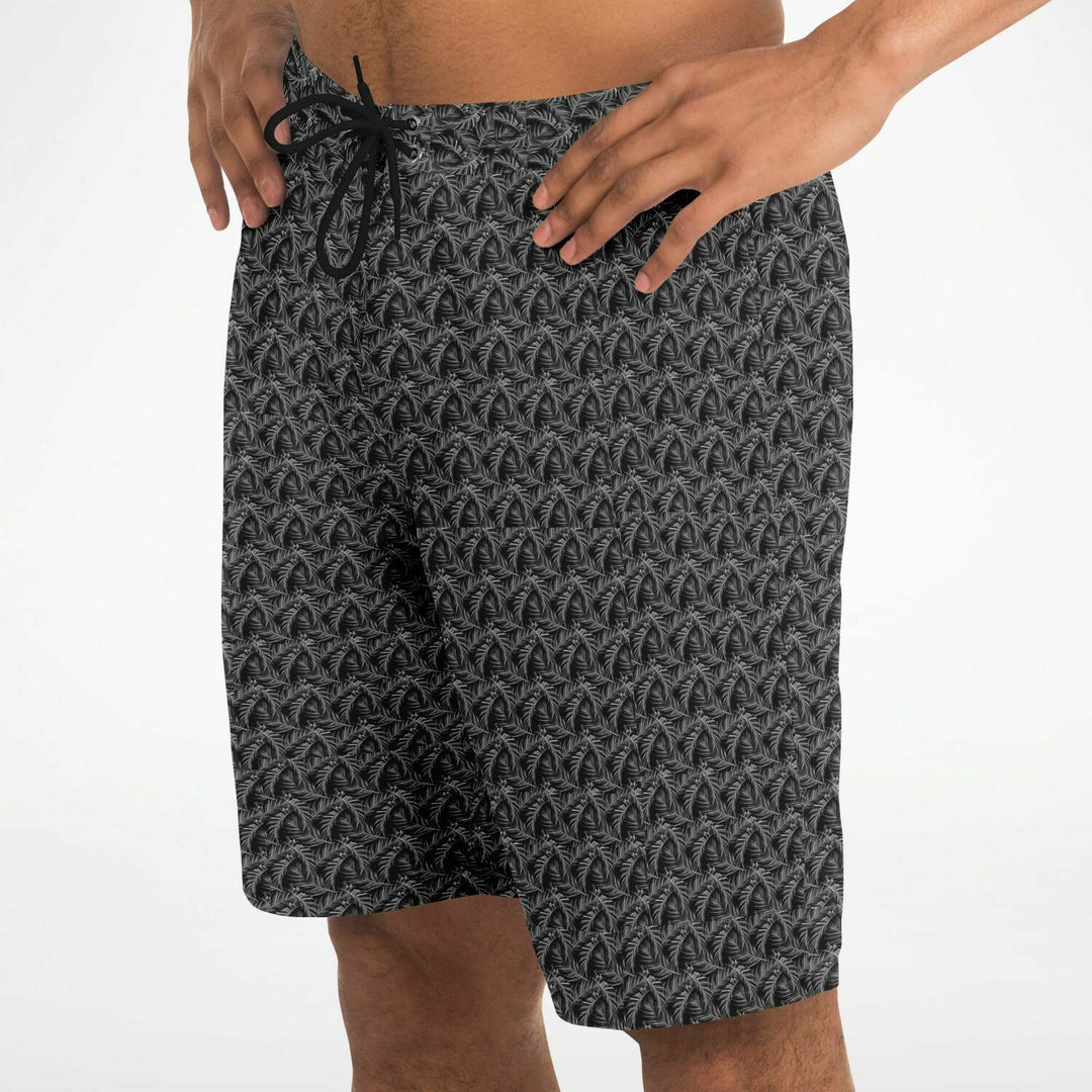 Black Tropical Leaves board shorts