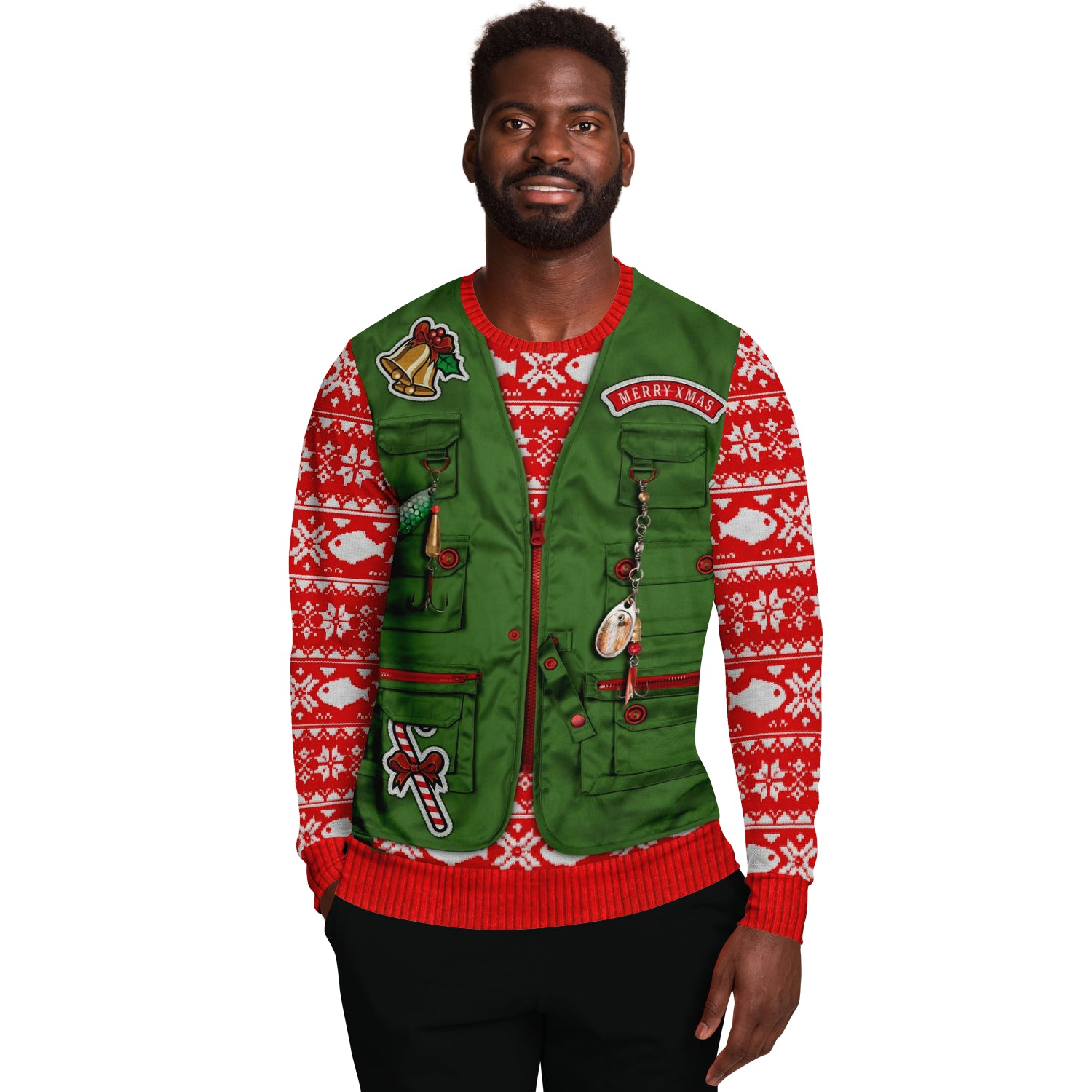 Merry Fishmas Vest Sweatshirt | Unisex Ugly Christmas Sweater, Xmas Sweater, Holiday Sweater, Festive Sweater, Funny Sweater, Funny Party Shirt