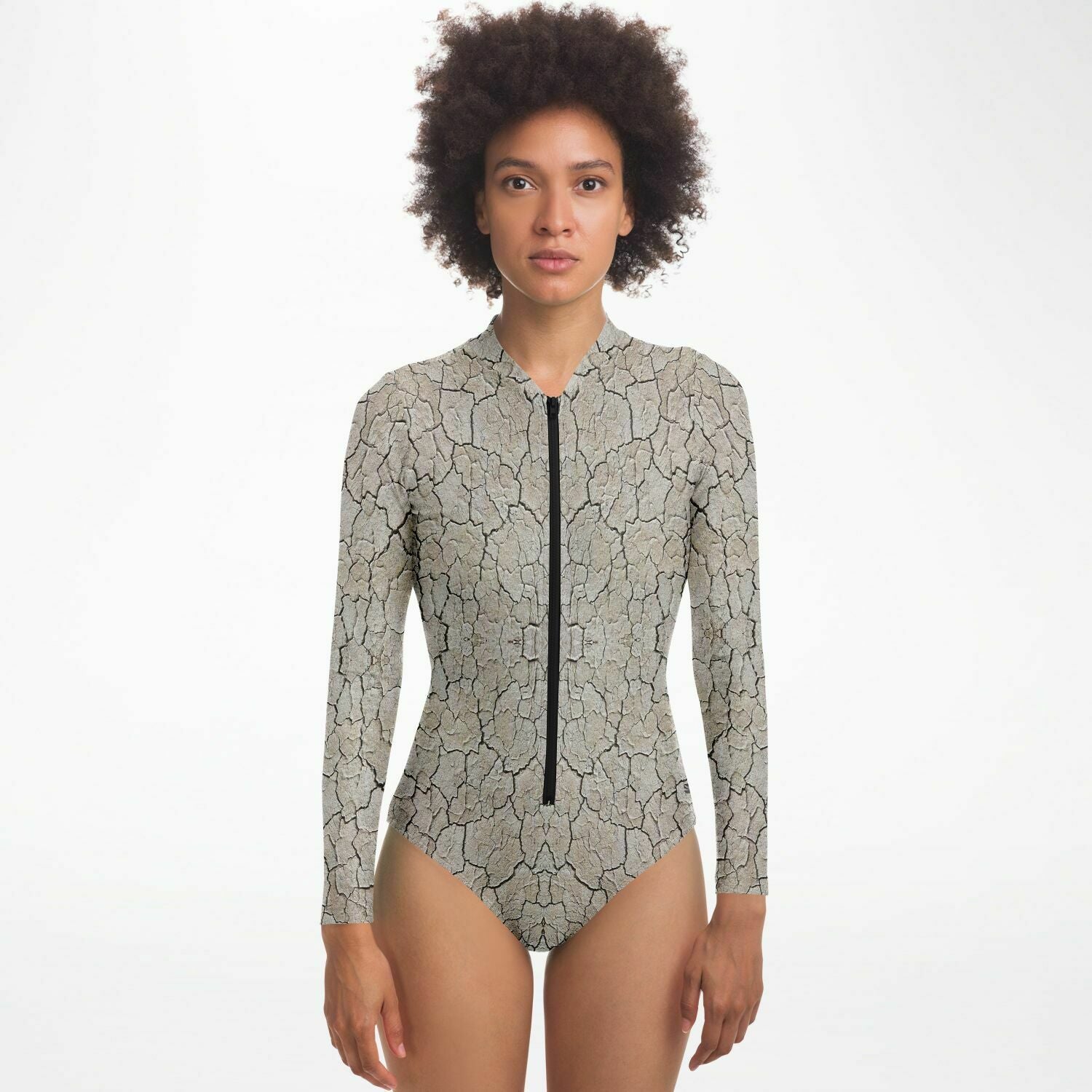 Black Rock City Long Sleeve Swimsuit | Full Piece Bodysuit | Front Zipper Bathing Suit | 50+ UPF Protection, UV Swimwear