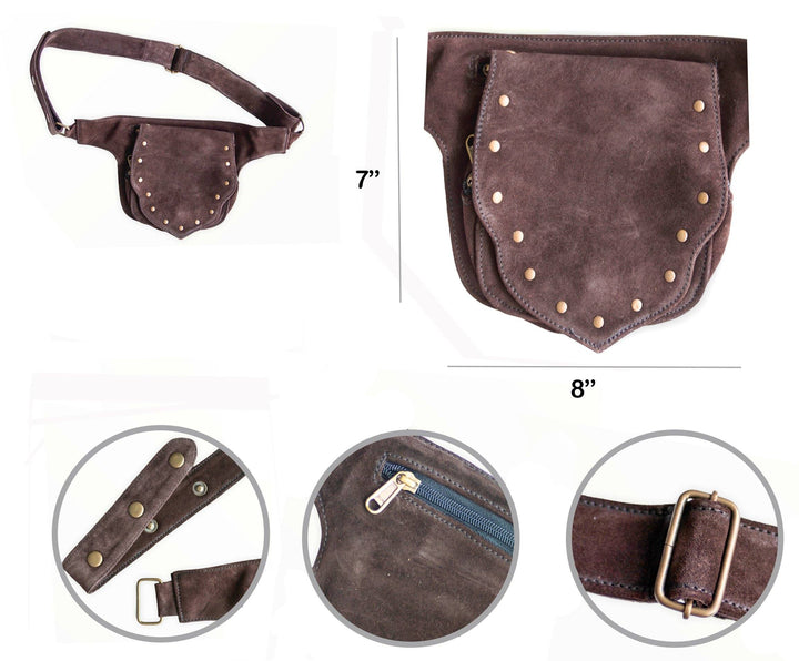 Leather Utility Belt | Black Suede, 2 Pocket | Studded - Manifestie