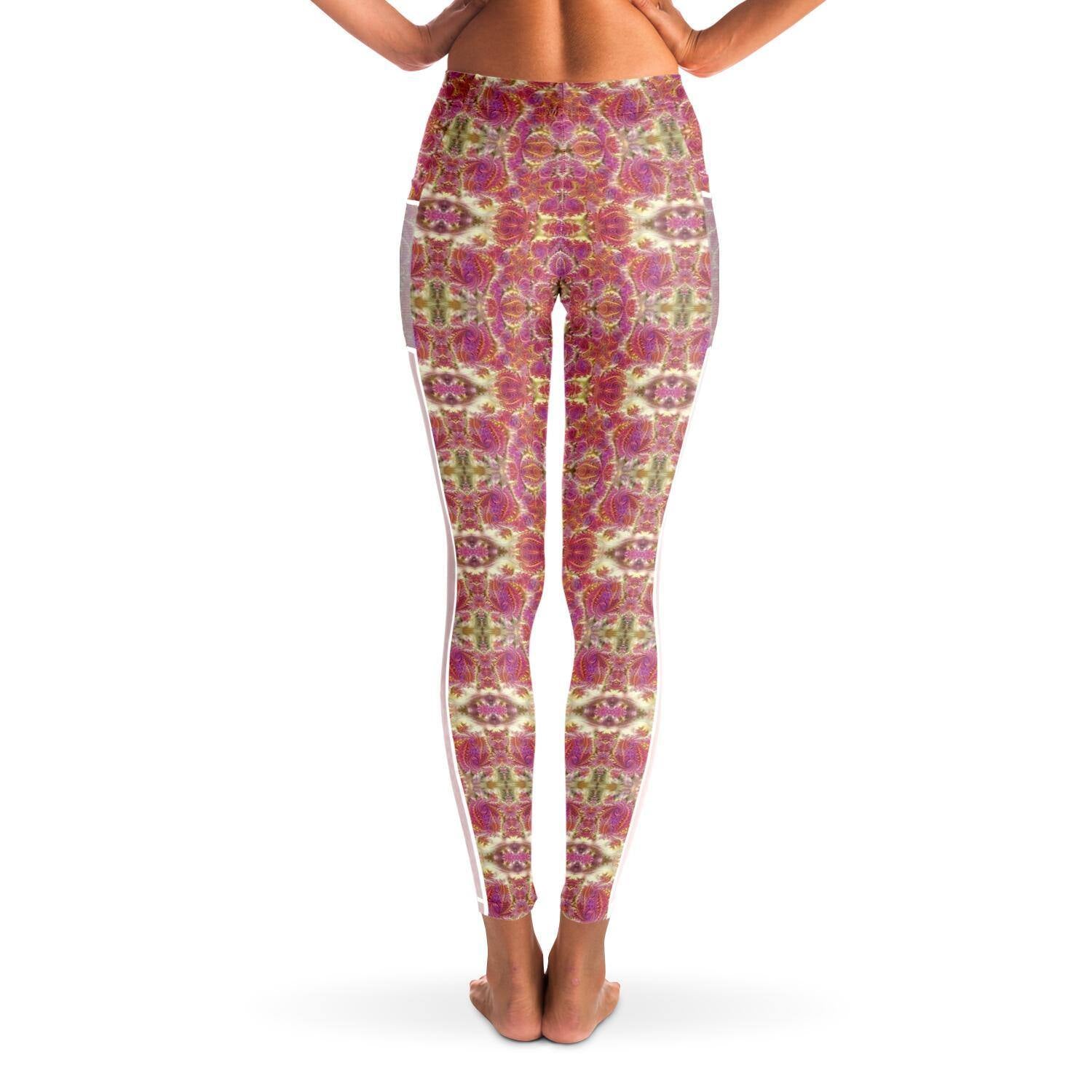 FRACTAL ROSE GOLD PREMIUM MESH POCKET YOGA LEGGINGS - Manifestie