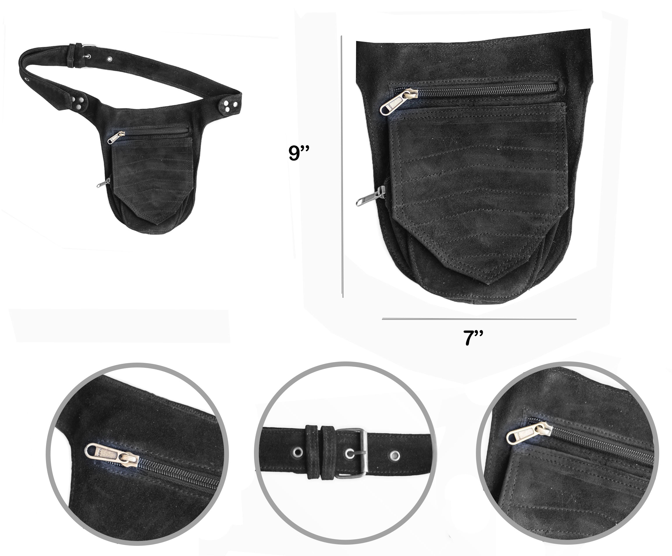 Unisex Leather Festival Belt | Suede, 3 pocket | travel, festival, fanny pack