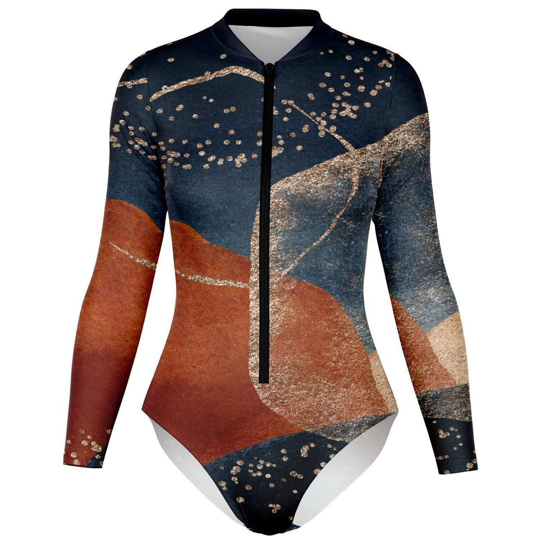 Spellbound Long Sleeve Swimsuit | Full Piece Bodysuit | Front Zipper - Manifestie