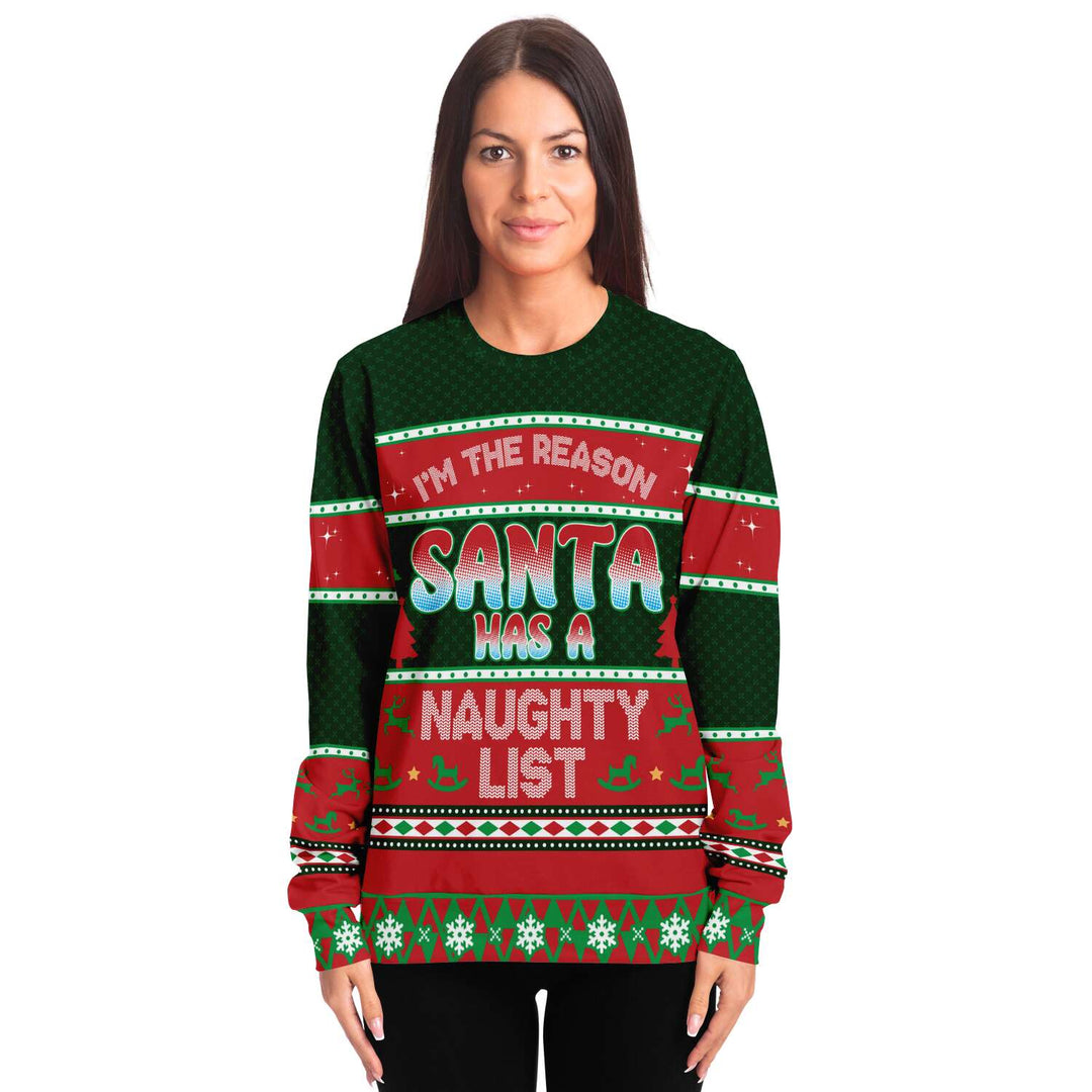 Naughty List Sweatshirt | Unisex Ugly Christmas Sweater, Xmas Sweater, Holiday Sweater, Festive Sweater, Funny Sweater, Funny Party Shirt