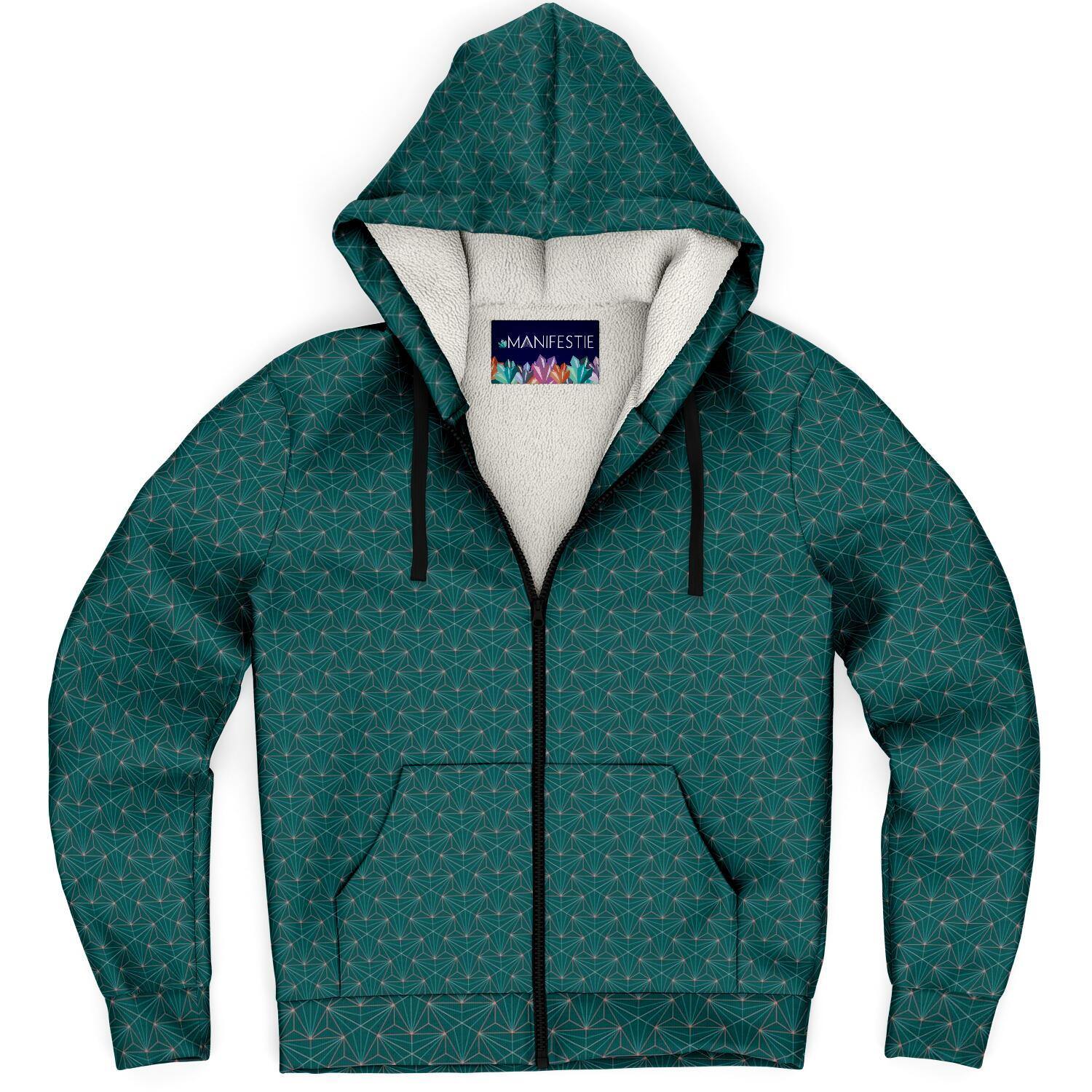 Turquoise Sacred Connections Premium Sherpa Lined Zip Hoodie - Manifestie