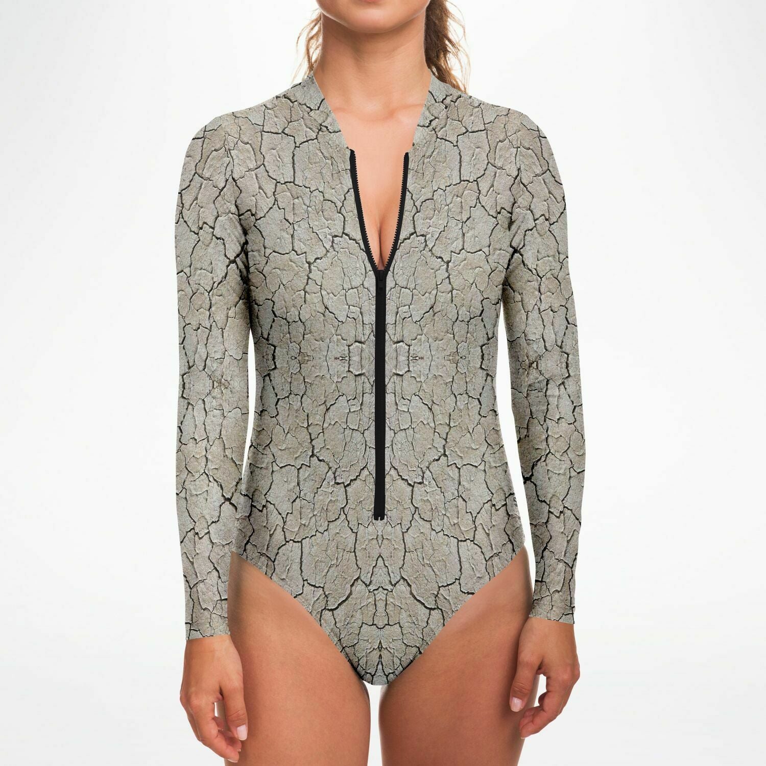 Black Rock City Long Sleeve Swimsuit | Full Piece Bodysuit | Front Zipper Bathing Suit | 50+ UPF Protection, UV Swimwear