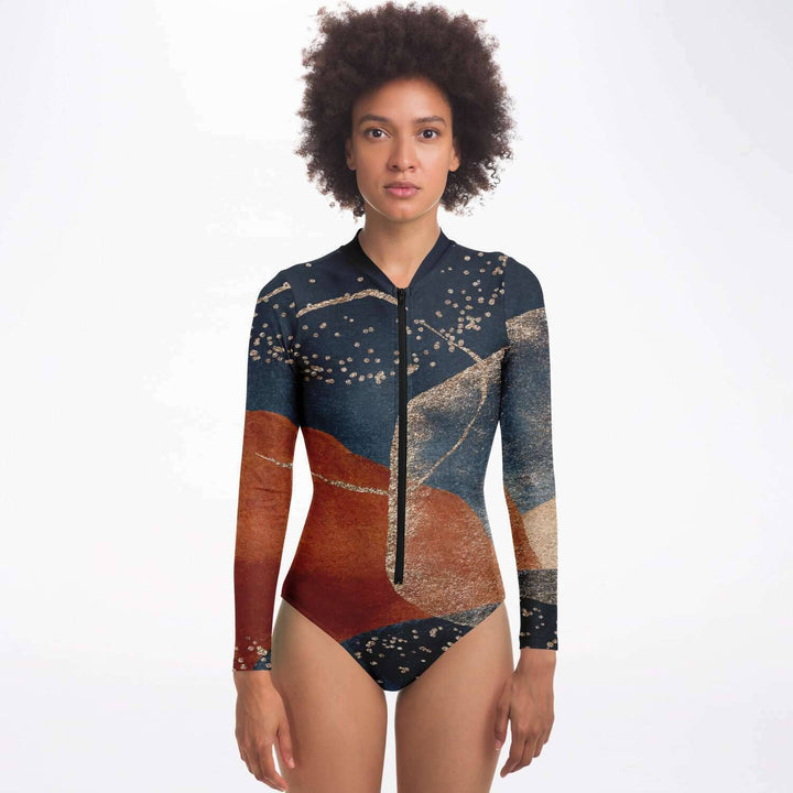 Spellbound Long Sleeve Swimsuit | Full Piece Bodysuit | Front Zipper - Manifestie