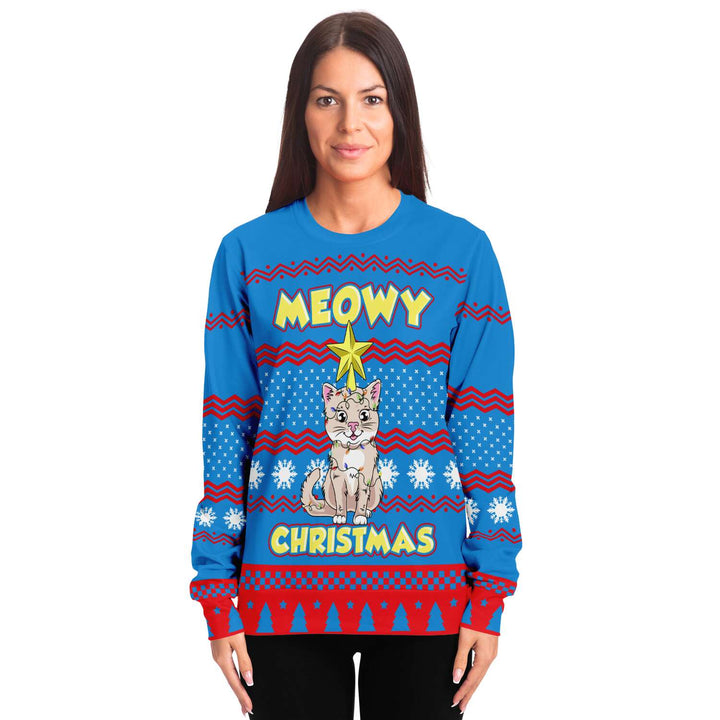 Meowy Christmas Sweatshirt | Unisex Ugly Christmas Sweater, Xmas Sweater, Holiday Sweater, Festive Sweater, Funny Sweater, Funny Party Shirt