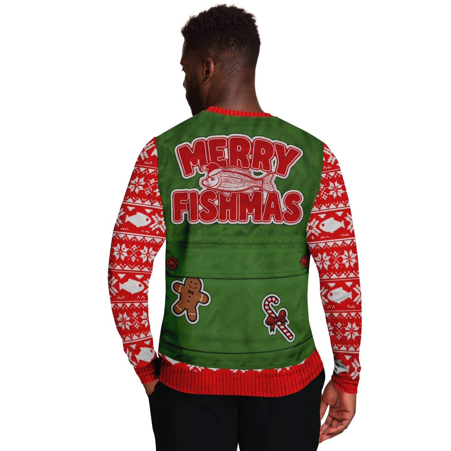 Merry Fishmas Vest Sweatshirt | Unisex Ugly Christmas Sweater, Xmas Sweater, Holiday Sweater, Festive Sweater, Funny Sweater, Funny Party Shirt