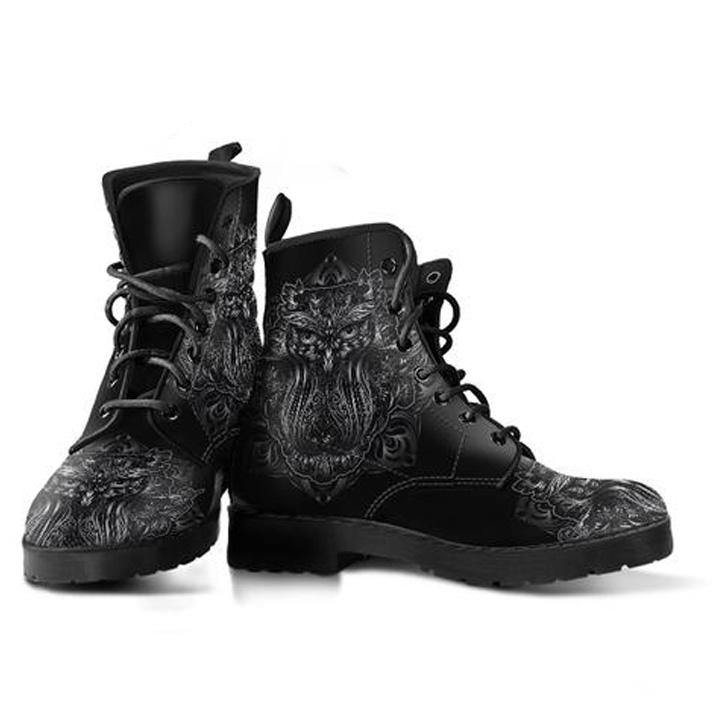 Black Owl Vegan Leather Boots - Manifestie