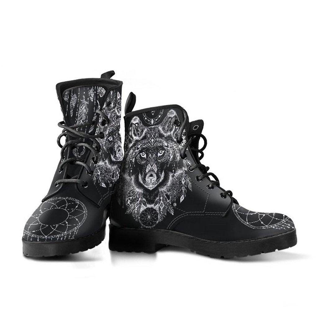 Black Wolf Dreamcatcher Vegan Leather Boots - Manifestie