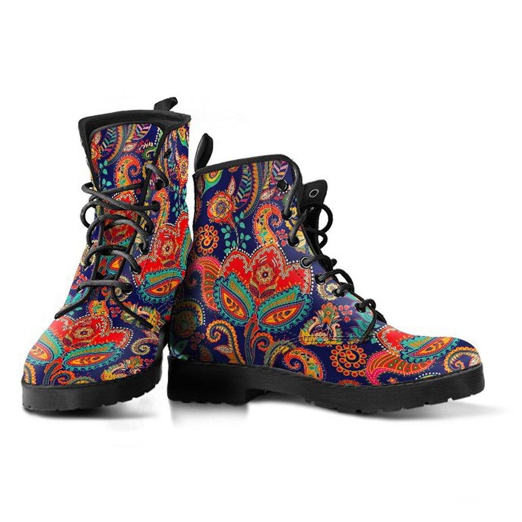 Blue Paisley Flower Vegan Leather Boots - Manifestie