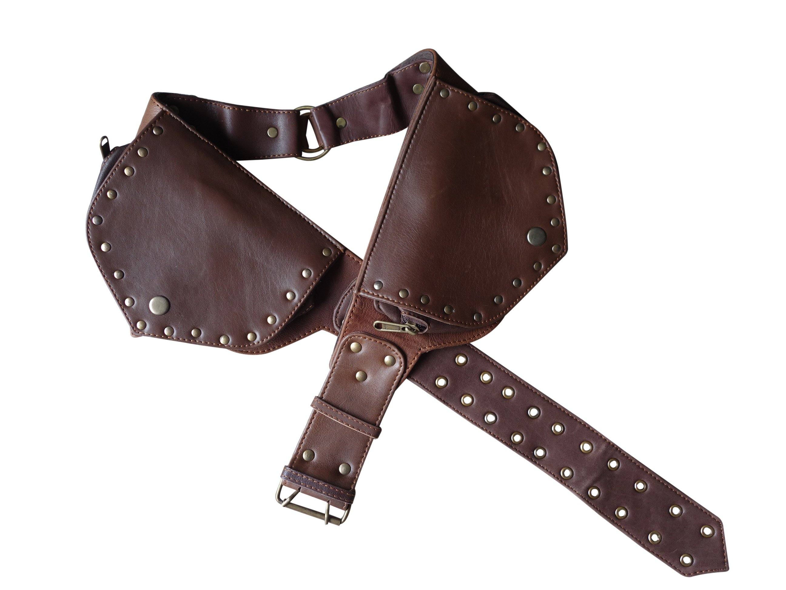 Leather Utility Belt | Brown Ring Saddlebag, 4 Pocket | Black | travel, cosplay, festival - Manifestie