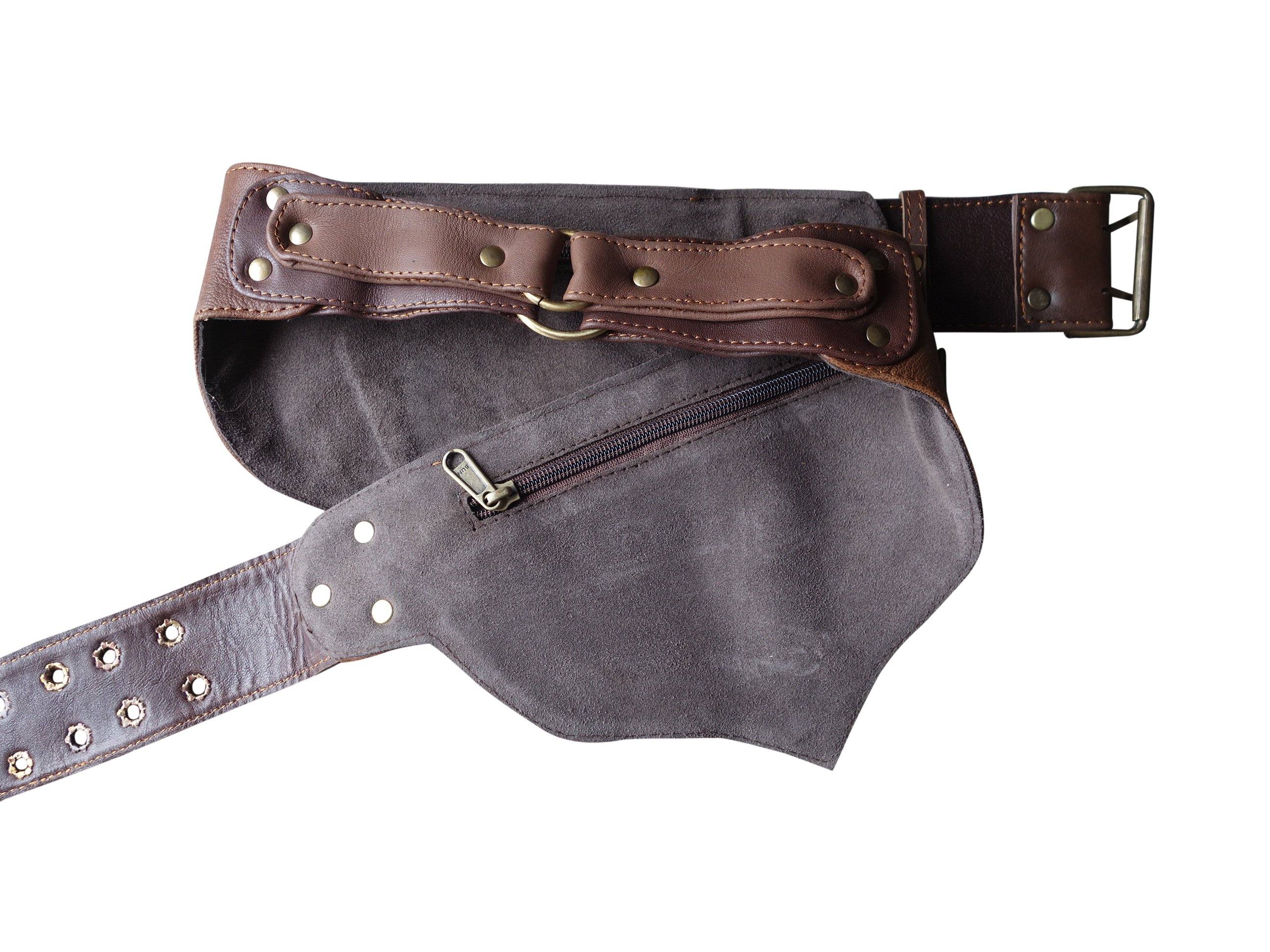 Leather Utility Belt | Brown Ring Saddlebag, 4 Pocket | Black | travel, cosplay, festival - Manifestie