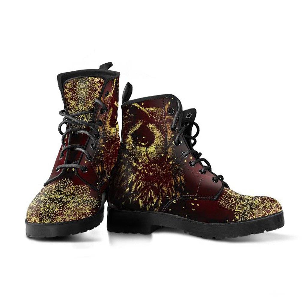 Deep Burgundy Owl Vegan Leather Boots - Manifestie