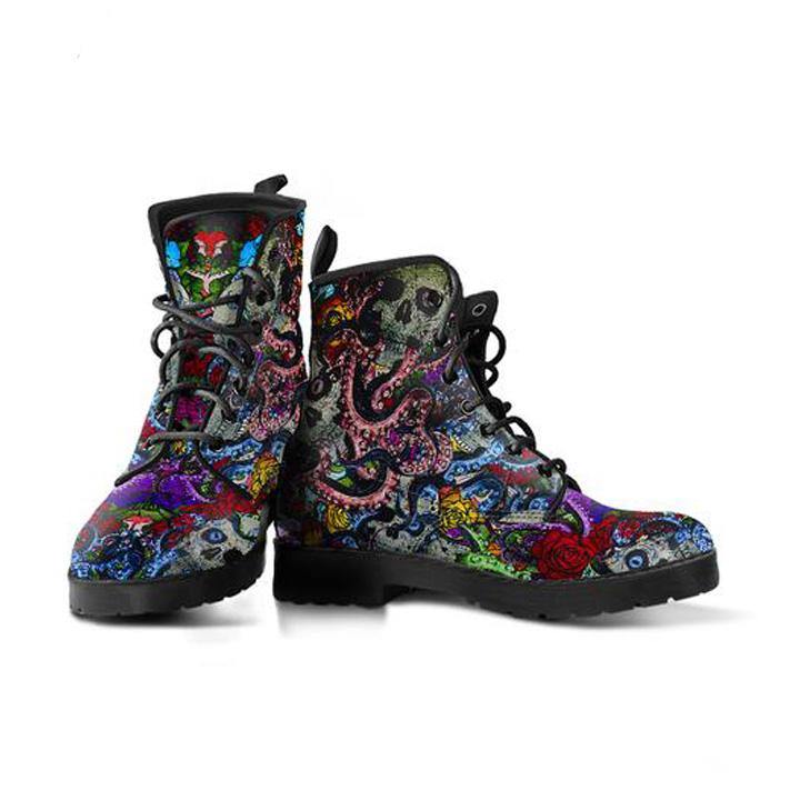 Deep Sea Octopus Skulls Vegan Leather Boots - Manifestie