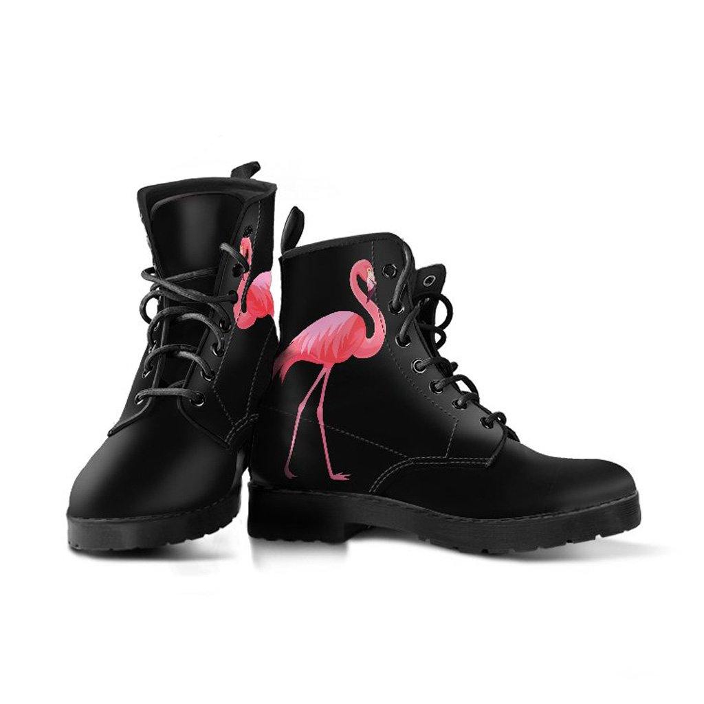 Flamingo on Black Vegan Leather Boots - Manifestie