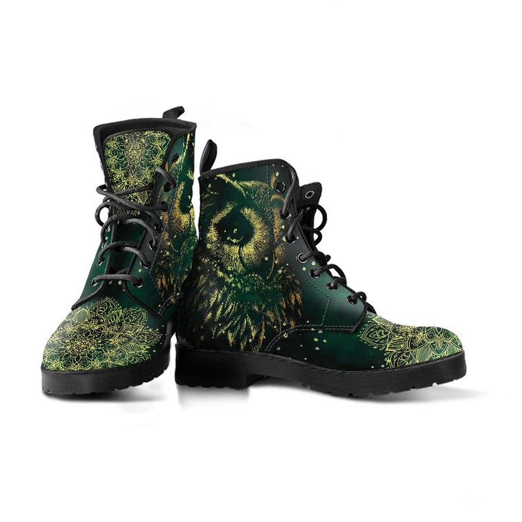 Forest Green Owl Vegan Leather Boots - Manifestie
