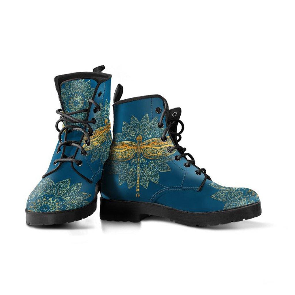 Gold Dragonfly on Teal Vegan Leather Boots - Manifestie