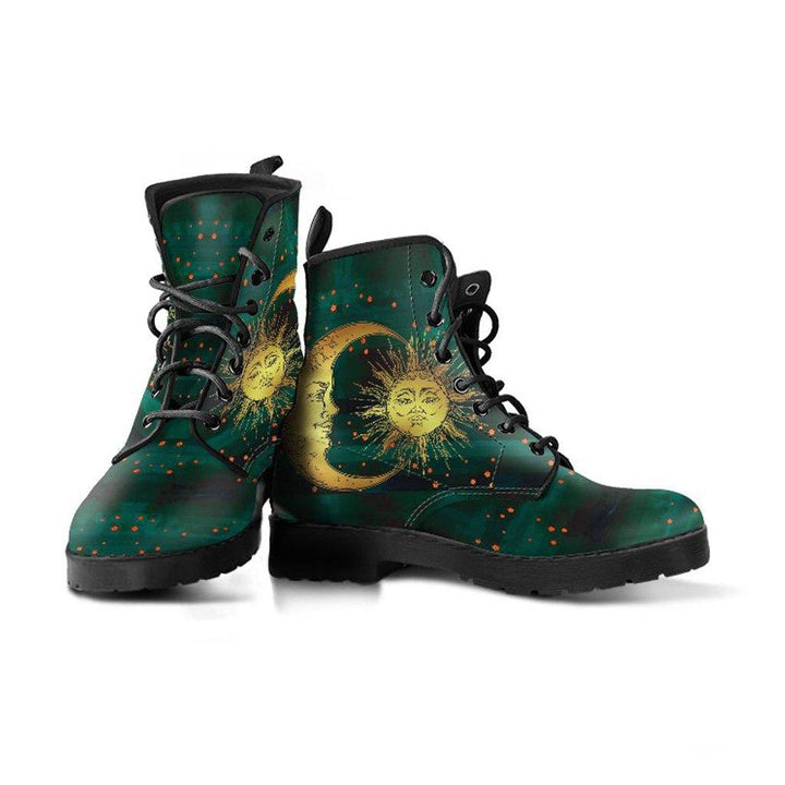 Green Sun and Moon Vegan Leather Boots - Manifestie