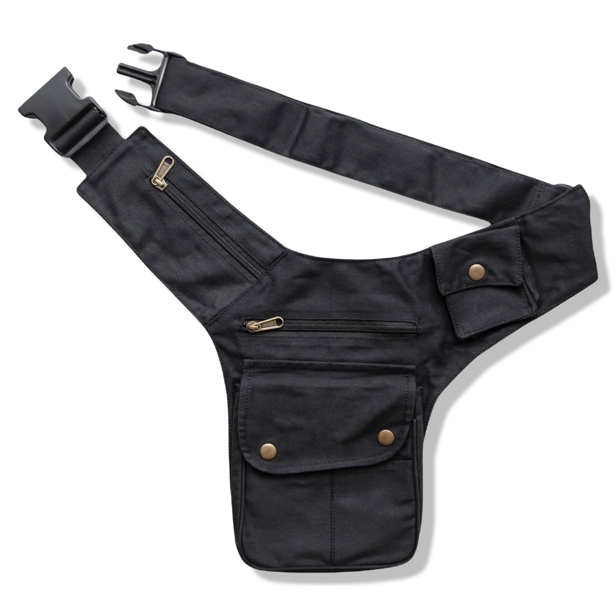Unisex Cotton Utility Pocket Belt | Black, 7 pockets | travel, festivals, money belt, vendor belt